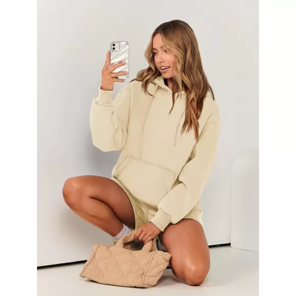 imageANRABESS Women 2 Piece Outfits Short Sweatsuit Drawstring Oversized Hoodie Sweatshirt Tracksuit Lounge Wear Matching SetKhaki