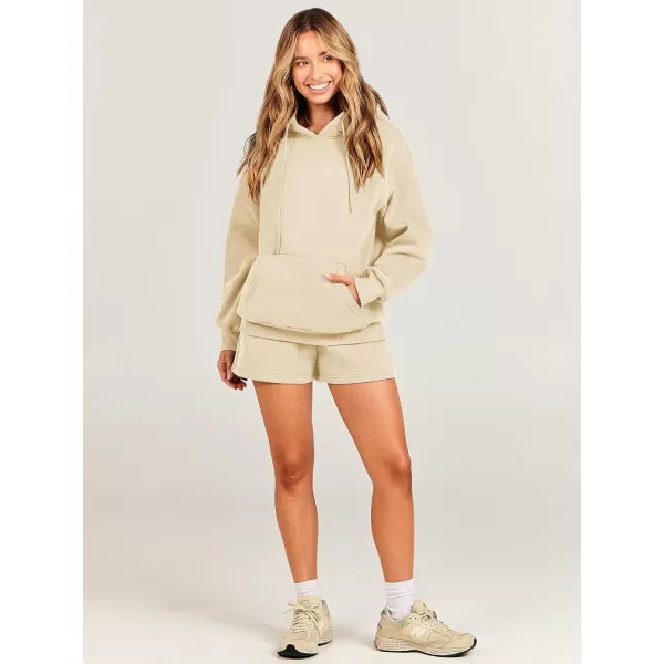 imageANRABESS Women 2 Piece Outfits Short Sweatsuit Drawstring Oversized Hoodie Sweatshirt Tracksuit Lounge Wear Matching SetKhaki