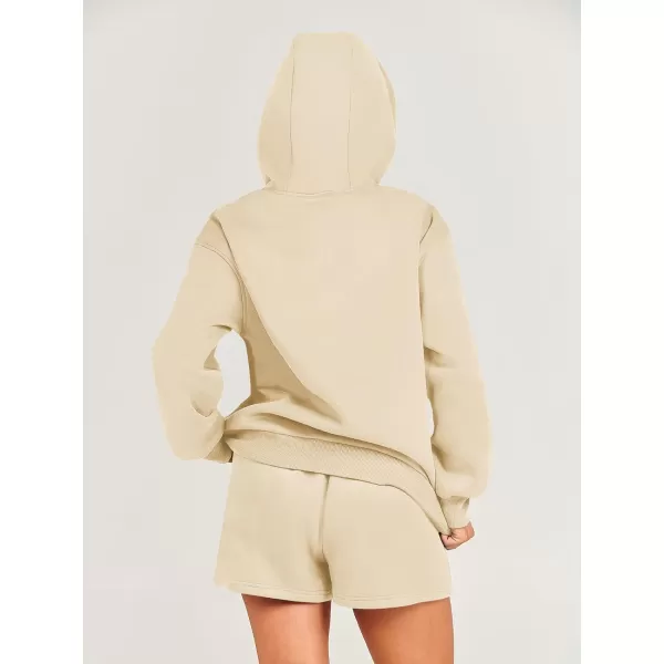 imageANRABESS Women 2 Piece Outfits Short Sweatsuit Drawstring Oversized Hoodie Sweatshirt Tracksuit Lounge Wear Matching SetKhaki