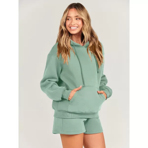 imageANRABESS Women 2 Piece Outfits Short Sweatsuit Drawstring Oversized Hoodie Sweatshirt Tracksuit Lounge Wear Matching SetLight Blue