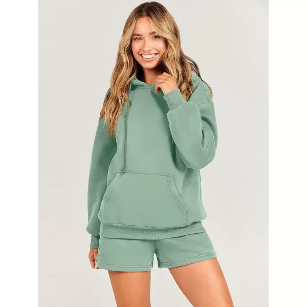 imageANRABESS Women 2 Piece Outfits Short Sweatsuit Drawstring Oversized Hoodie Sweatshirt Tracksuit Lounge Wear Matching SetLight Blue