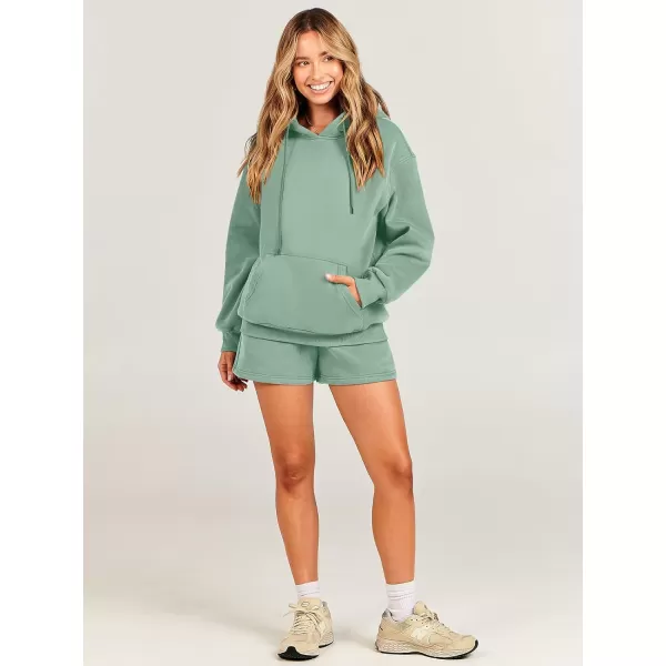 imageANRABESS Women 2 Piece Outfits Short Sweatsuit Drawstring Oversized Hoodie Sweatshirt Tracksuit Lounge Wear Matching SetLight Blue