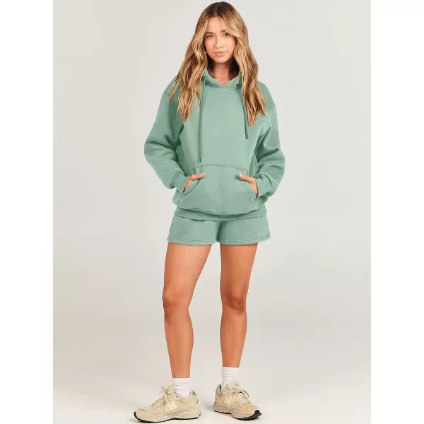 imageANRABESS Women 2 Piece Outfits Short Sweatsuit Drawstring Oversized Hoodie Sweatshirt Tracksuit Lounge Wear Matching SetLight Blue
