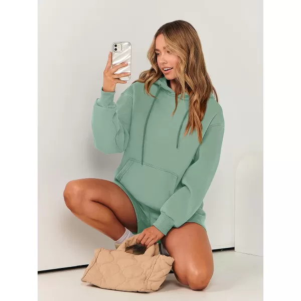 imageANRABESS Women 2 Piece Outfits Short Sweatsuit Drawstring Oversized Hoodie Sweatshirt Tracksuit Lounge Wear Matching SetLight Blue