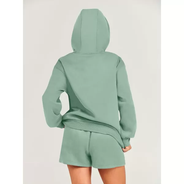 imageANRABESS Women 2 Piece Outfits Short Sweatsuit Drawstring Oversized Hoodie Sweatshirt Tracksuit Lounge Wear Matching SetLight Blue