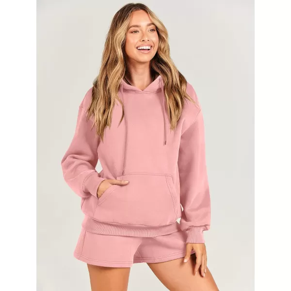 imageANRABESS Women 2 Piece Outfits Short Sweatsuit Drawstring Oversized Hoodie Sweatshirt Tracksuit Lounge Wear Matching SetPink