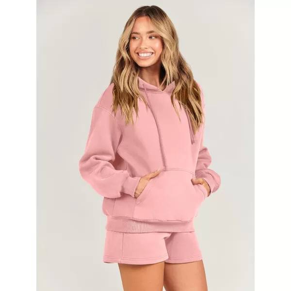 imageANRABESS Women 2 Piece Outfits Short Sweatsuit Drawstring Oversized Hoodie Sweatshirt Tracksuit Lounge Wear Matching SetPink