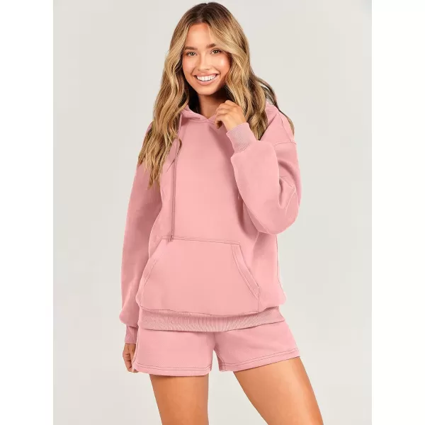 imageANRABESS Women 2 Piece Outfits Short Sweatsuit Drawstring Oversized Hoodie Sweatshirt Tracksuit Lounge Wear Matching SetPink