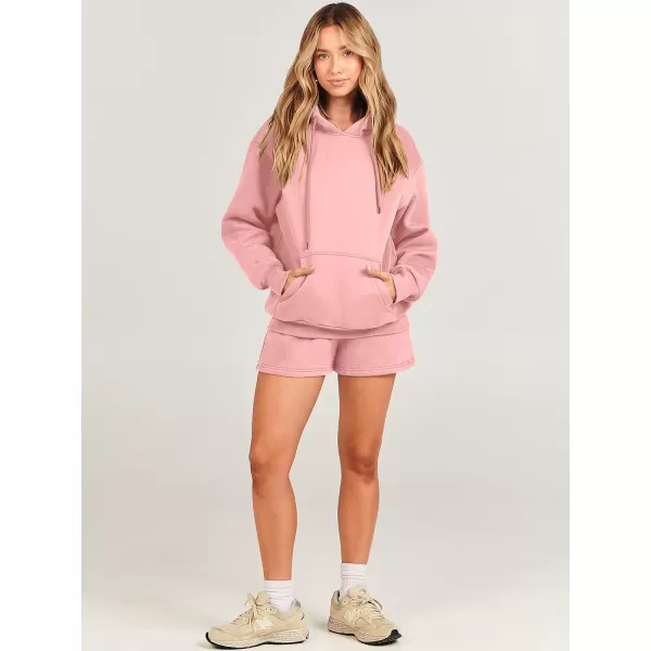 imageANRABESS Women 2 Piece Outfits Short Sweatsuit Drawstring Oversized Hoodie Sweatshirt Tracksuit Lounge Wear Matching SetPink