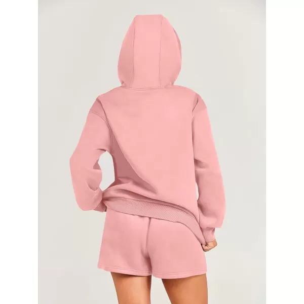 imageANRABESS Women 2 Piece Outfits Short Sweatsuit Drawstring Oversized Hoodie Sweatshirt Tracksuit Lounge Wear Matching SetPink