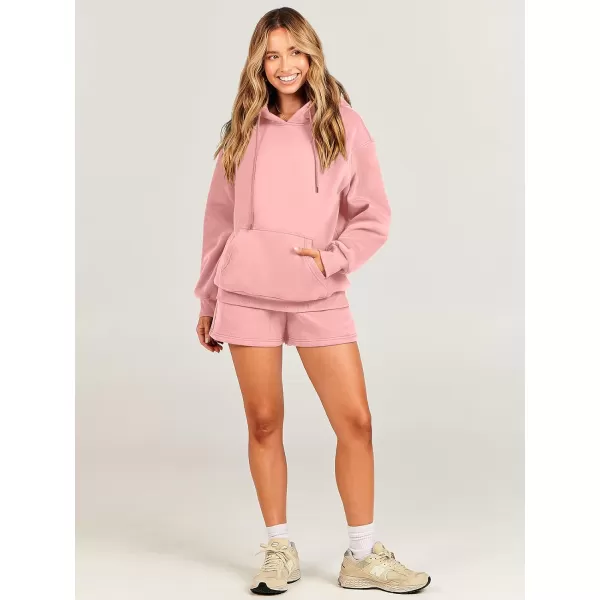 imageANRABESS Women 2 Piece Outfits Short Sweatsuit Drawstring Oversized Hoodie Sweatshirt Tracksuit Lounge Wear Matching SetPink
