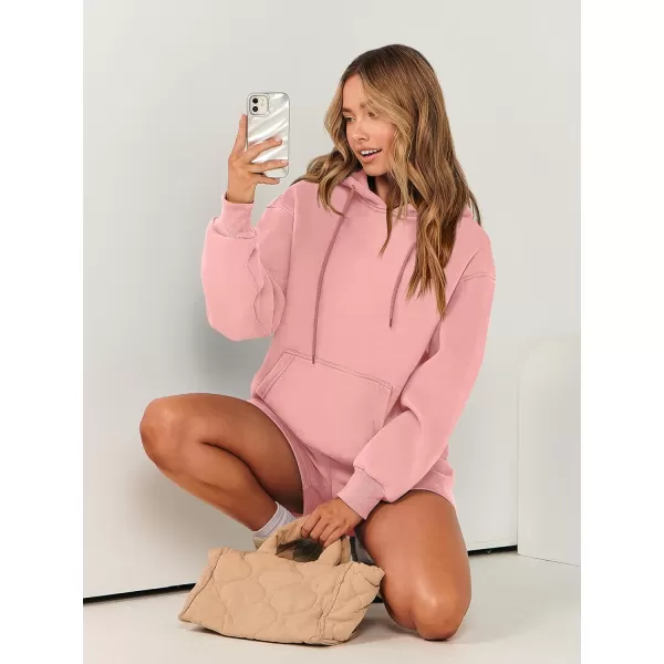 imageANRABESS Women 2 Piece Outfits Short Sweatsuit Drawstring Oversized Hoodie Sweatshirt Tracksuit Lounge Wear Matching SetPink