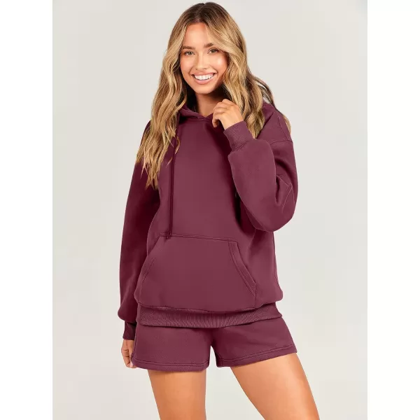 imageANRABESS Women 2 Piece Outfits Short Sweatsuit Drawstring Oversized Hoodie Sweatshirt Tracksuit Lounge Wear Matching SetRed