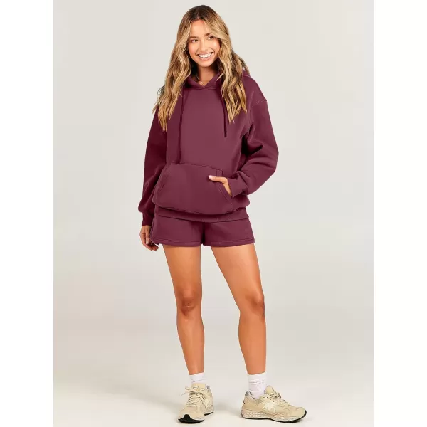 imageANRABESS Women 2 Piece Outfits Short Sweatsuit Drawstring Oversized Hoodie Sweatshirt Tracksuit Lounge Wear Matching SetRed