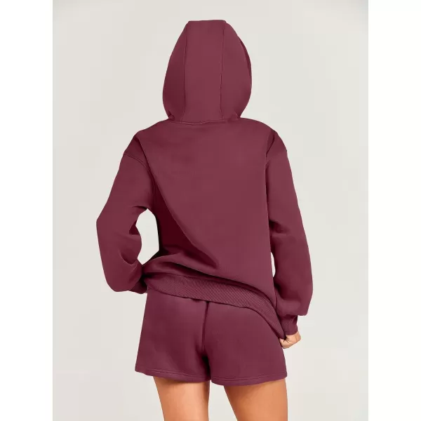imageANRABESS Women 2 Piece Outfits Short Sweatsuit Drawstring Oversized Hoodie Sweatshirt Tracksuit Lounge Wear Matching SetRed