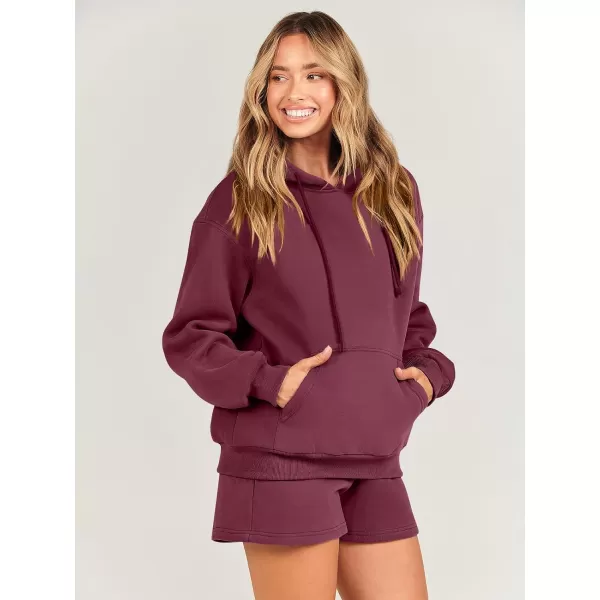 imageANRABESS Women 2 Piece Outfits Short Sweatsuit Drawstring Oversized Hoodie Sweatshirt Tracksuit Lounge Wear Matching SetRed