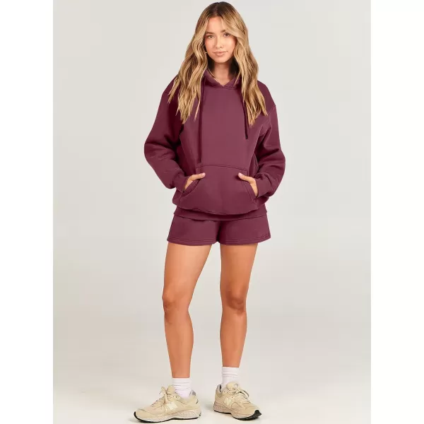 imageANRABESS Women 2 Piece Outfits Short Sweatsuit Drawstring Oversized Hoodie Sweatshirt Tracksuit Lounge Wear Matching SetRed
