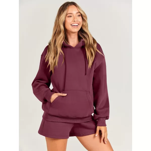 imageANRABESS Women 2 Piece Outfits Short Sweatsuit Drawstring Oversized Hoodie Sweatshirt Tracksuit Lounge Wear Matching SetRed