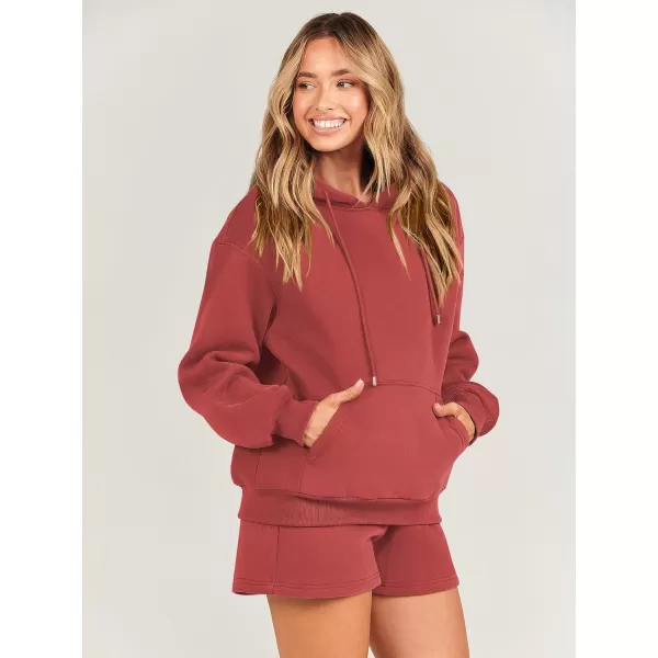 imageANRABESS Women 2 Piece Outfits Short Sweatsuit Drawstring Oversized Hoodie Sweatshirt Tracksuit Lounge Wear Matching SetRust