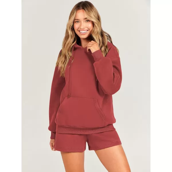 imageANRABESS Women 2 Piece Outfits Short Sweatsuit Drawstring Oversized Hoodie Sweatshirt Tracksuit Lounge Wear Matching SetRust