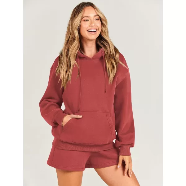 imageANRABESS Women 2 Piece Outfits Short Sweatsuit Drawstring Oversized Hoodie Sweatshirt Tracksuit Lounge Wear Matching SetRust