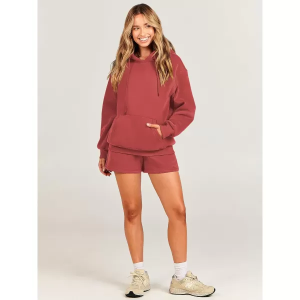 imageANRABESS Women 2 Piece Outfits Short Sweatsuit Drawstring Oversized Hoodie Sweatshirt Tracksuit Lounge Wear Matching SetRust