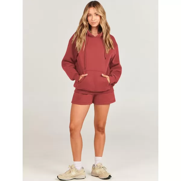 imageANRABESS Women 2 Piece Outfits Short Sweatsuit Drawstring Oversized Hoodie Sweatshirt Tracksuit Lounge Wear Matching SetRust