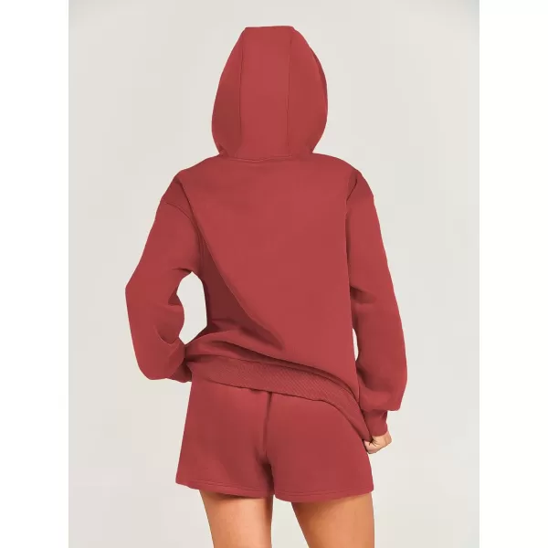 imageANRABESS Women 2 Piece Outfits Short Sweatsuit Drawstring Oversized Hoodie Sweatshirt Tracksuit Lounge Wear Matching SetRust