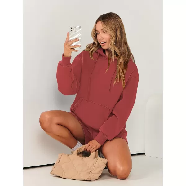 imageANRABESS Women 2 Piece Outfits Short Sweatsuit Drawstring Oversized Hoodie Sweatshirt Tracksuit Lounge Wear Matching SetRust