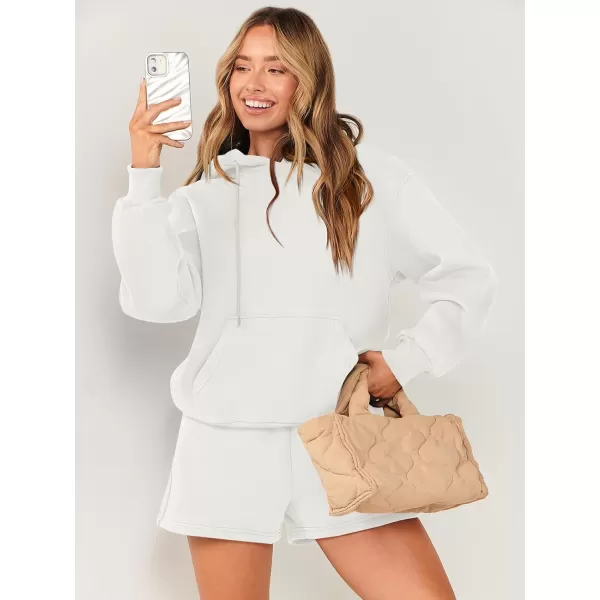 imageANRABESS Women 2 Piece Outfits Short Sweatsuit Drawstring Oversized Hoodie Sweatshirt Tracksuit Lounge Wear Matching SetWhite
