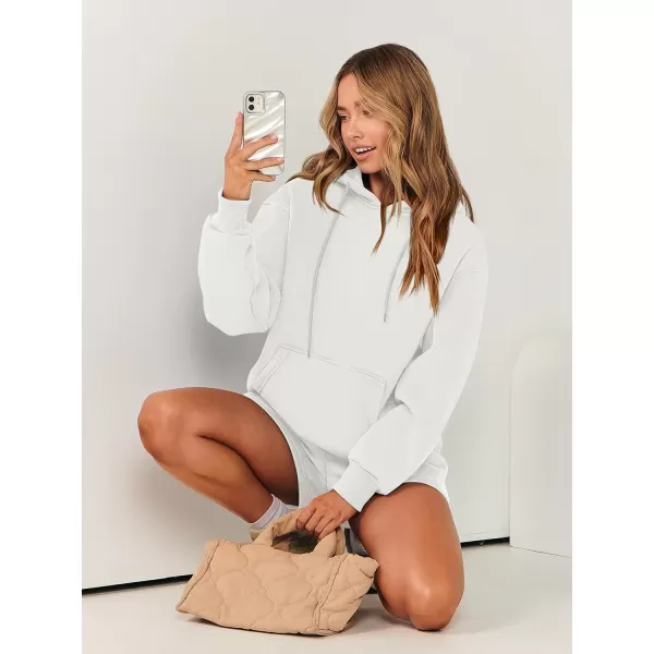 imageANRABESS Women 2 Piece Outfits Short Sweatsuit Drawstring Oversized Hoodie Sweatshirt Tracksuit Lounge Wear Matching SetWhite