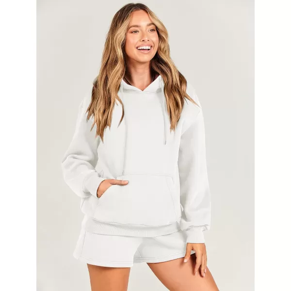 imageANRABESS Women 2 Piece Outfits Short Sweatsuit Drawstring Oversized Hoodie Sweatshirt Tracksuit Lounge Wear Matching SetWhite
