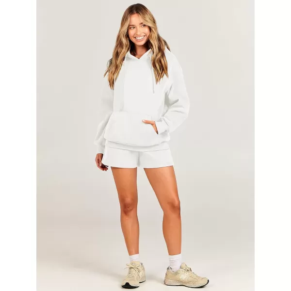 imageANRABESS Women 2 Piece Outfits Short Sweatsuit Drawstring Oversized Hoodie Sweatshirt Tracksuit Lounge Wear Matching SetWhite