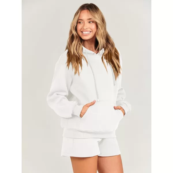 imageANRABESS Women 2 Piece Outfits Short Sweatsuit Drawstring Oversized Hoodie Sweatshirt Tracksuit Lounge Wear Matching SetWhite