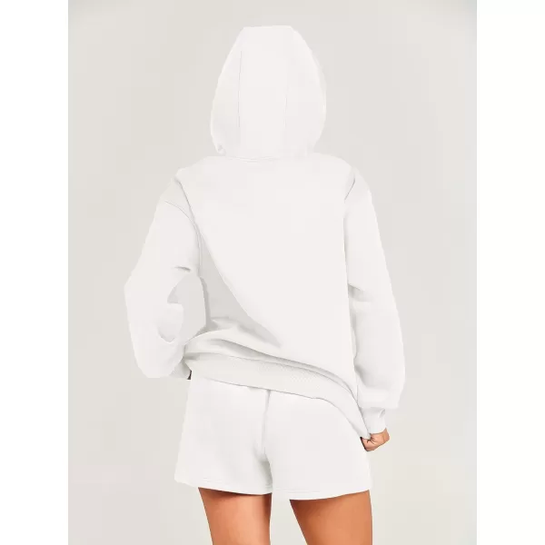 imageANRABESS Women 2 Piece Outfits Short Sweatsuit Drawstring Oversized Hoodie Sweatshirt Tracksuit Lounge Wear Matching SetWhite