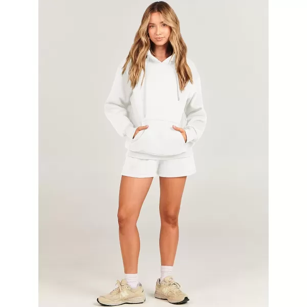 imageANRABESS Women 2 Piece Outfits Short Sweatsuit Drawstring Oversized Hoodie Sweatshirt Tracksuit Lounge Wear Matching SetWhite