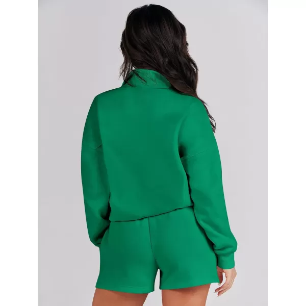 imageANRABESS Women 2 Piece Outfits Sweatsuit Oversized Half Zip Collared Sweatshirt Hoodies Short Set Lounge Tracksuit SetGrass