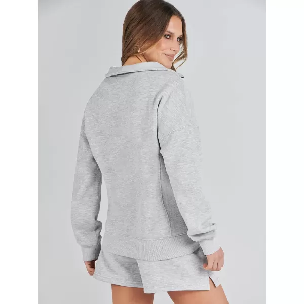 imageANRABESS Women 2 Piece Outfits Sweatsuit Oversized Half Zip Collared Sweatshirt Hoodies Short Set Lounge Tracksuit SetGrey
