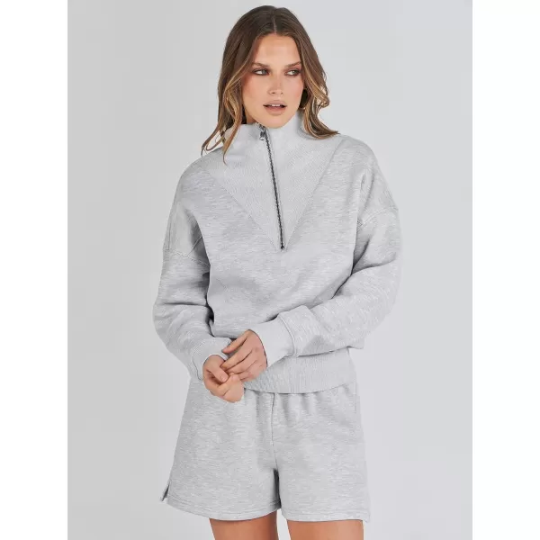 imageANRABESS Women 2 Piece Outfits Sweatsuit Oversized Half Zip Collared Sweatshirt Hoodies Short Set Lounge Tracksuit SetGrey