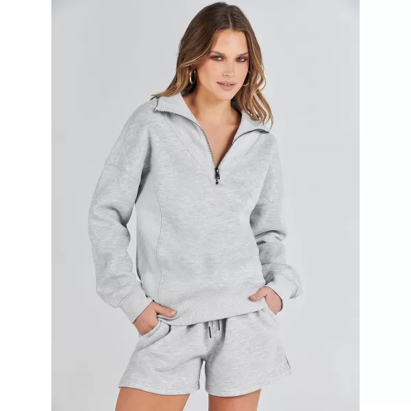 imageANRABESS Women 2 Piece Outfits Sweatsuit Oversized Half Zip Collared Sweatshirt Hoodies Short Set Lounge Tracksuit SetGrey