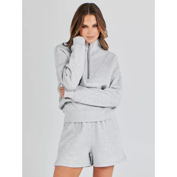 imageANRABESS Women 2 Piece Outfits Sweatsuit Oversized Half Zip Collared Sweatshirt Hoodies Short Set Lounge Tracksuit SetGrey