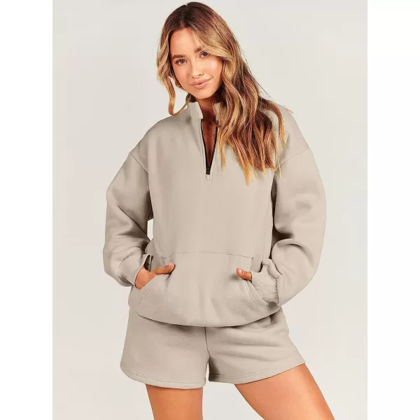imageANRABESS Women 2 Piece Outfits Sweatsuit Oversized Half Zip Collared Sweatshirt amp Short Set Lounge Wear Tacksuit SetCoffee