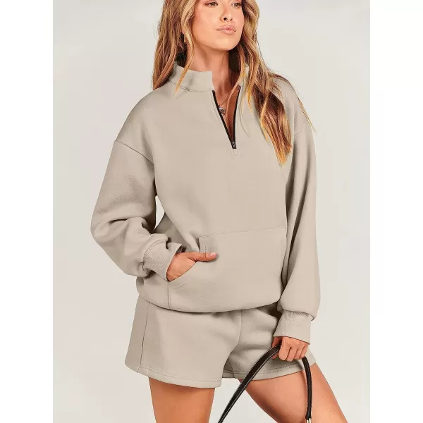imageANRABESS Women 2 Piece Outfits Sweatsuit Oversized Half Zip Collared Sweatshirt amp Short Set Lounge Wear Tacksuit SetCoffee