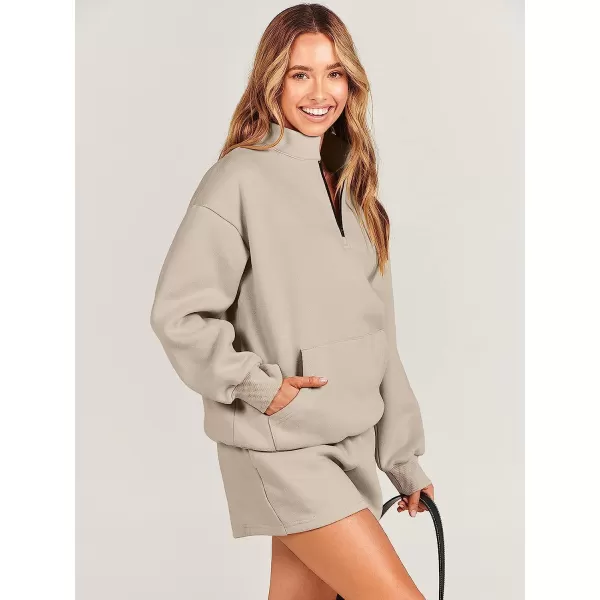 imageANRABESS Women 2 Piece Outfits Sweatsuit Oversized Half Zip Collared Sweatshirt amp Short Set Lounge Wear Tacksuit SetCoffee