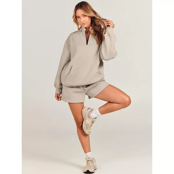 imageANRABESS Women 2 Piece Outfits Sweatsuit Oversized Half Zip Collared Sweatshirt amp Short Set Lounge Wear Tacksuit SetCoffee