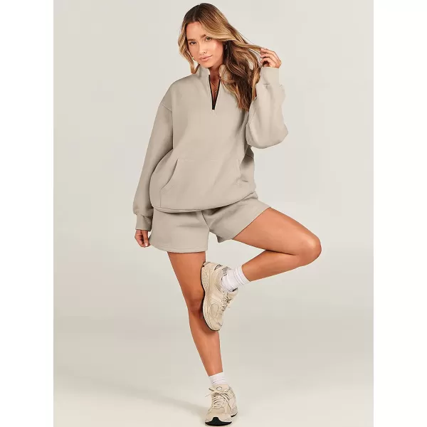 imageANRABESS Women 2 Piece Outfits Sweatsuit Oversized Half Zip Collared Sweatshirt amp Short Set Lounge Wear Tacksuit SetCoffee