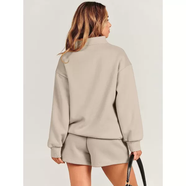 imageANRABESS Women 2 Piece Outfits Sweatsuit Oversized Half Zip Collared Sweatshirt amp Short Set Lounge Wear Tacksuit SetCoffee