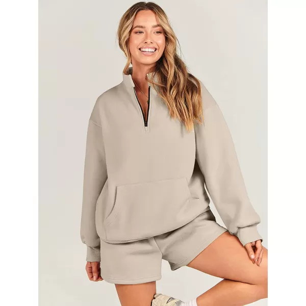 imageANRABESS Women 2 Piece Outfits Sweatsuit Oversized Half Zip Collared Sweatshirt amp Short Set Lounge Wear Tacksuit SetCoffee
