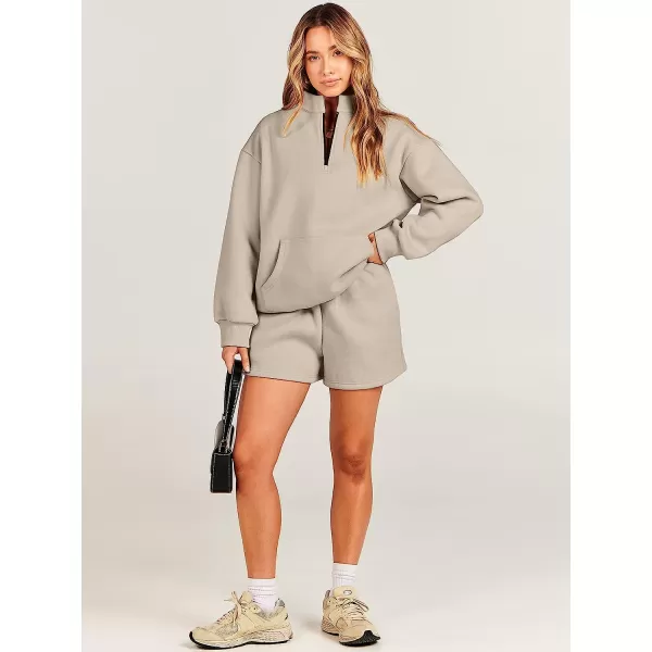 imageANRABESS Women 2 Piece Outfits Sweatsuit Oversized Half Zip Collared Sweatshirt amp Short Set Lounge Wear Tacksuit SetCoffee