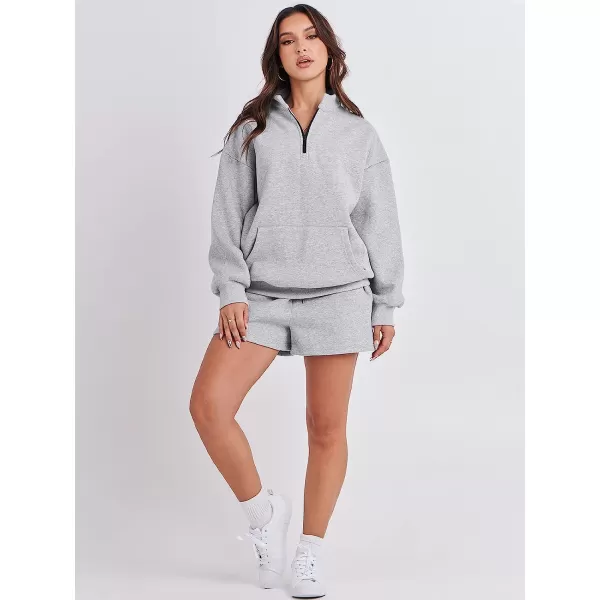 imageANRABESS Women 2 Piece Outfits Sweatsuit Oversized Half Zip Collared Sweatshirt amp Short Set Lounge Wear Tacksuit SetGray